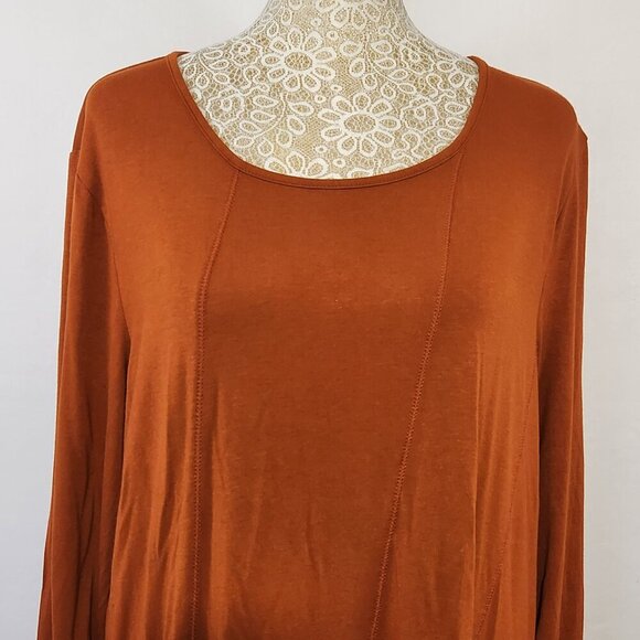 Zenergy by Chico's SZ 2/L Burnt Orange 3/4 Sleeve Scoop Neck Seam Detail Tunic - Picture 2 of 14